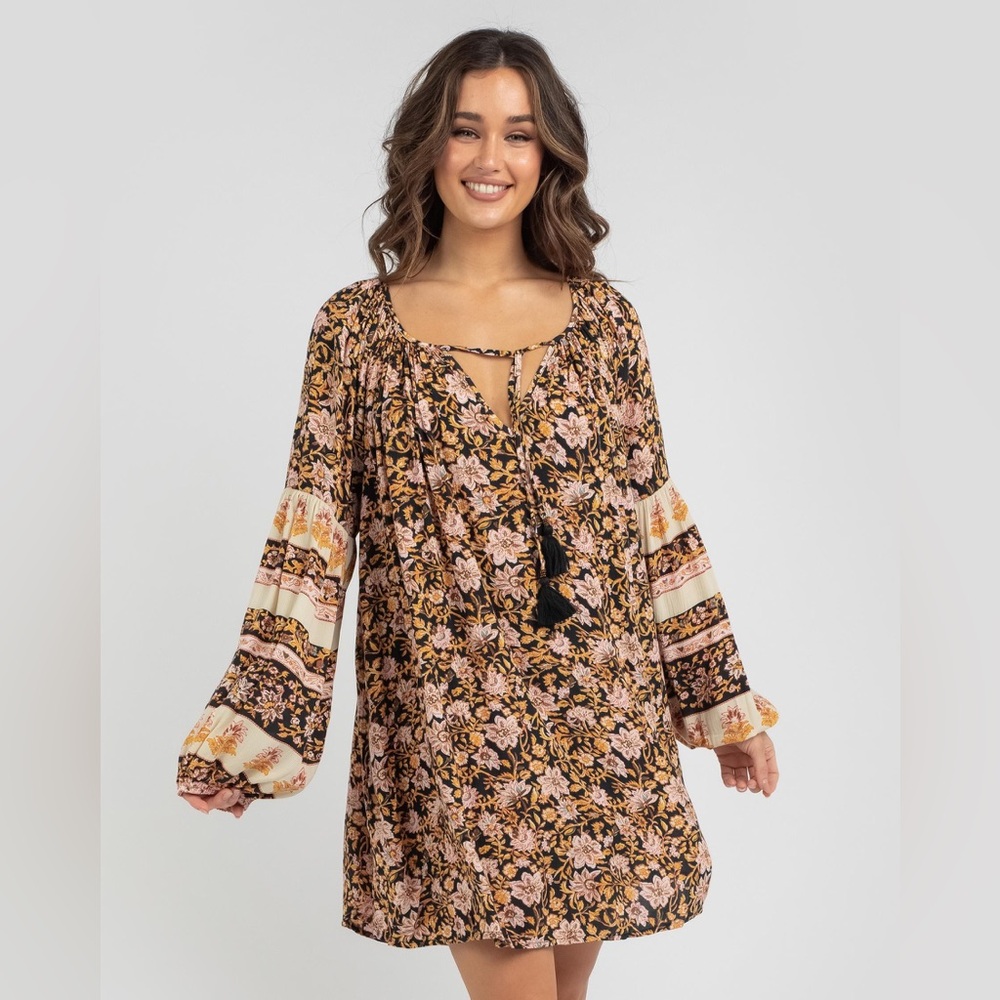 BillaBong Floral Bohemian Mini Dress with Long Sleeves
